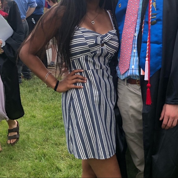 Blue and White Striped Mini Dress - Picture 4 of 4